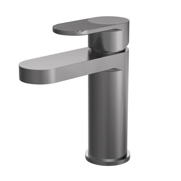 Nuie Cyprus Fluted Mono Basin Mixer Tap with Push Button Waste   Pewter