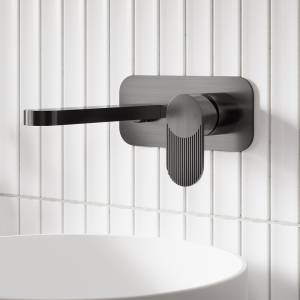 Nuie Cyprus Fluted 2 Hole Wall Mounted Basin Mixer with Plate   Pewter
