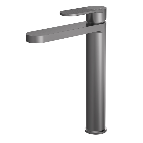 Nuie Cyprus Fluted High Rise Mono Basin Mixer Tap   Pewter