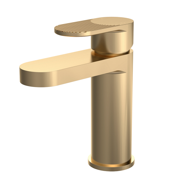 Nuie Cyprus Fluted Mono Basin Mixer Tap with Push Button Waste   Brushed Brass