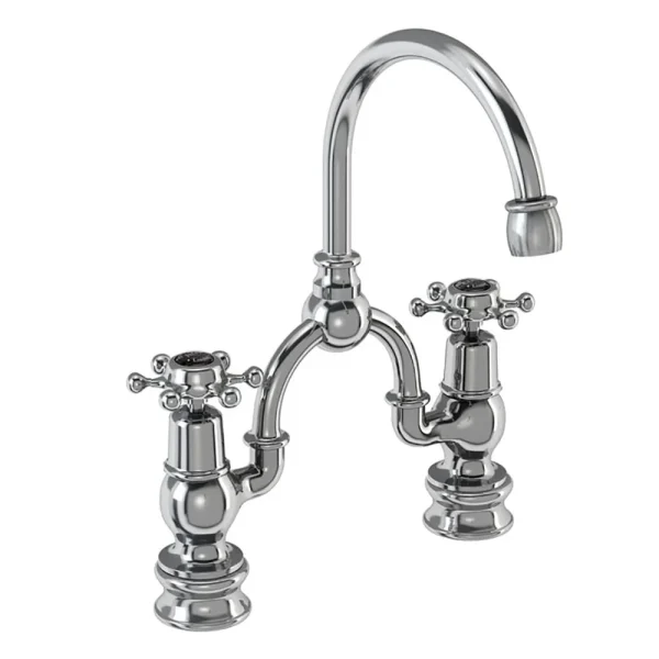 Burlington Birkenhead Regent Black 2TH Bridge Curved Spout Basin Mixer (200mm centers)