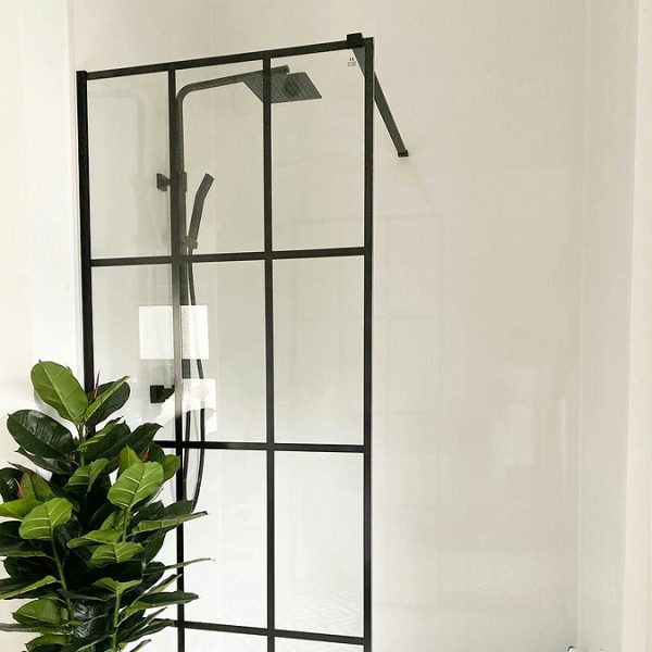 Mode 900 x 1950mm Matt Black Framed Wet Room Glass Panel - Image 2