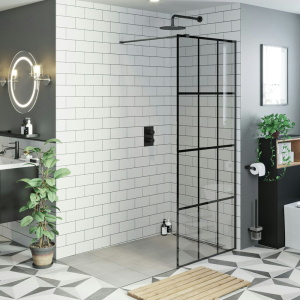 Mode 800 x 1950mm Matt Black Framed Wet Room Glass Panel
