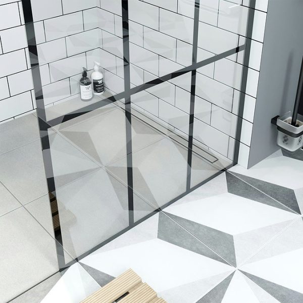 Mode 900 x 1950mm Matt Black Framed Wet Room Glass Panel - Image 4
