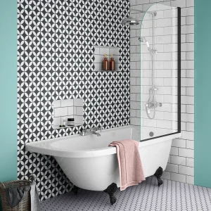 Appleby 1700 Roll Top Shower Bath with Matt Black Screen + Leg Set