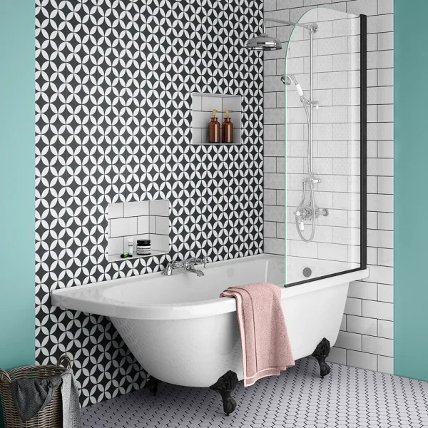 Appleby 1700 Roll Top Shower Bath with Matt Black Screen + Leg Set
