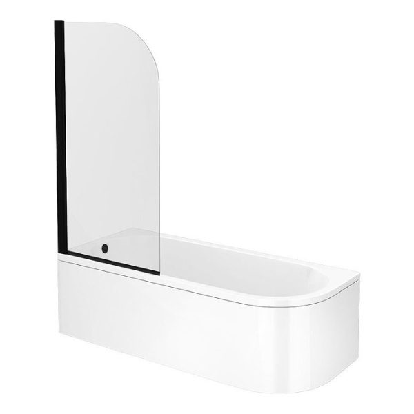 Arezzo Shower Bath (1700mm J Shaped with Matt Black Screen + Curved Panel) - Image 3