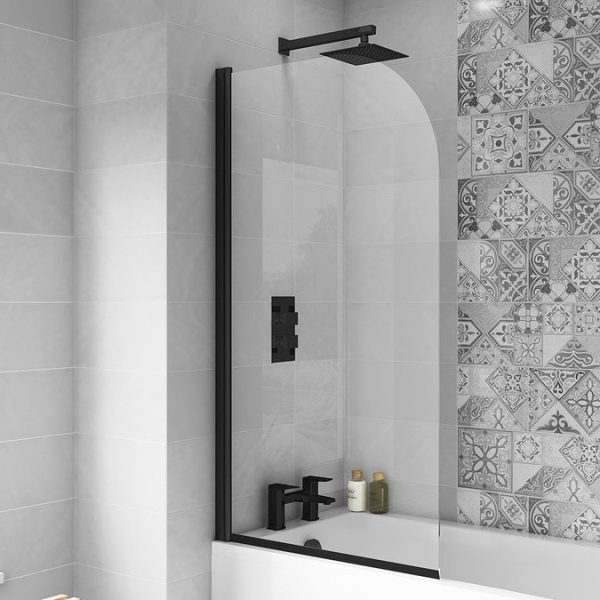 Arezzo Shower Bath (1700mm J Shaped with Matt Black Screen + Curved Panel) - Image 4