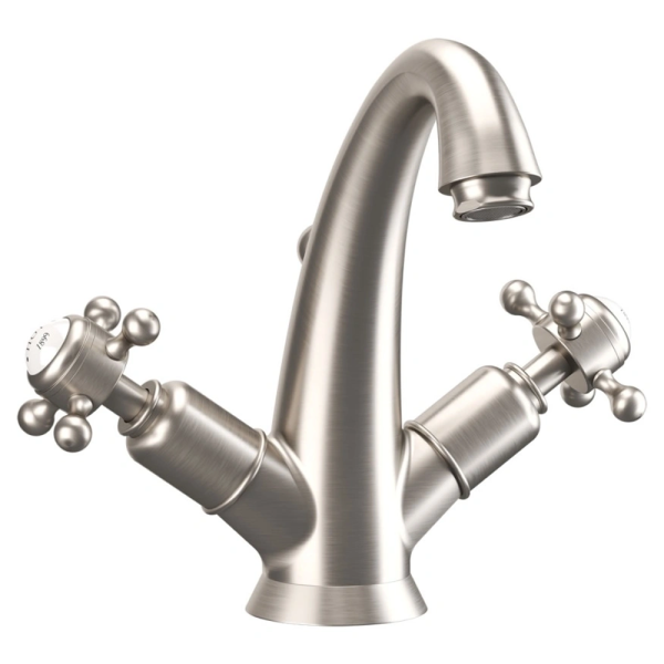 Crosswater Belgravia Crosshead Highneck Monobloc Basin Mixer Tap with Pop up Waste   Brushed Nickel