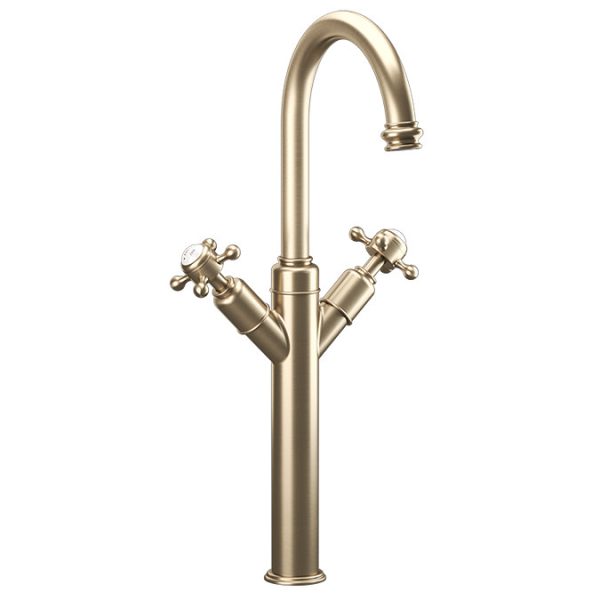 Crosswater Belgravia Crosshead Tall Monobloc Basin Mixer Tap   Brushed Brass - Image 3