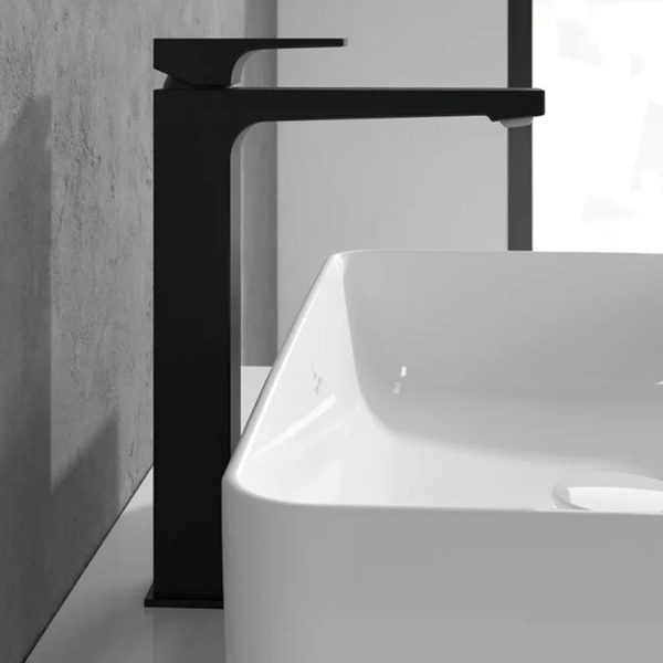 Villeroy and Boch Architectura Tall Matt Black Square Single Lever Basin Mixer with Pop Up Waste - Image 2