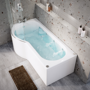 Laguna Whirlpool Spa 8 Jet P Shaped Shower Bath with Screen + Panel