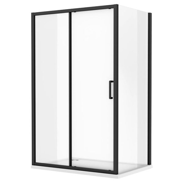 Toreno Matt Black 1000 x 800mm Sliding Door Shower Enclosure + Pearlstone Tray - Image 2