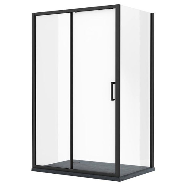 Toreno Matt Black 1000 x 800mm Sliding Door Shower Enclosure + Slate Effect Tray - Image 3