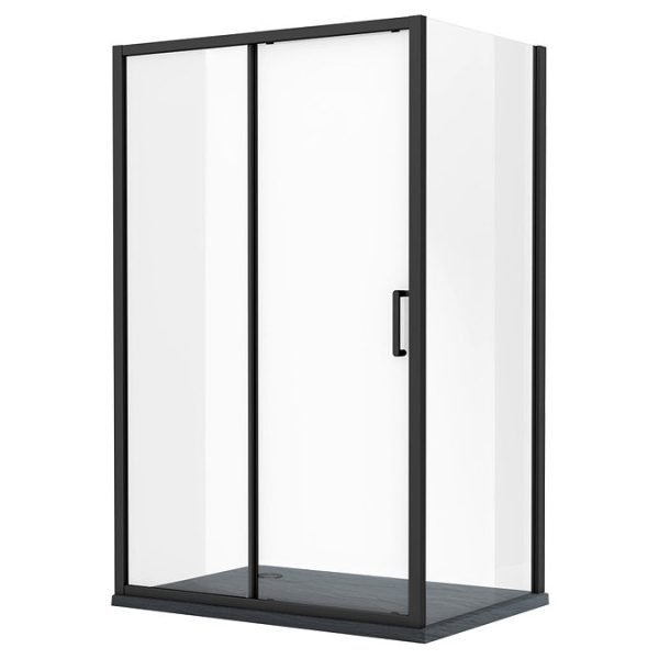 Toreno Matt Black 1200 x 800mm Sliding Door Shower Enclosure + Slate Effect Tray - Image 3