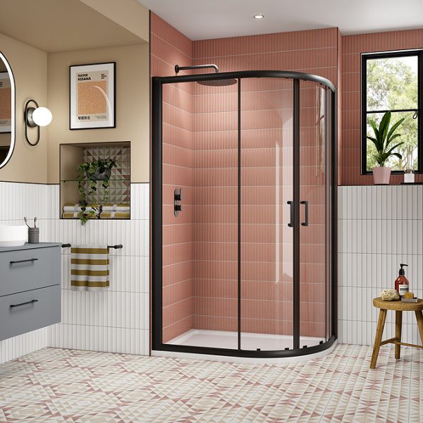 Toreno Matt Black 800 x 1000mm Offset Quadrant Shower Enclosure without Tray - Image 2