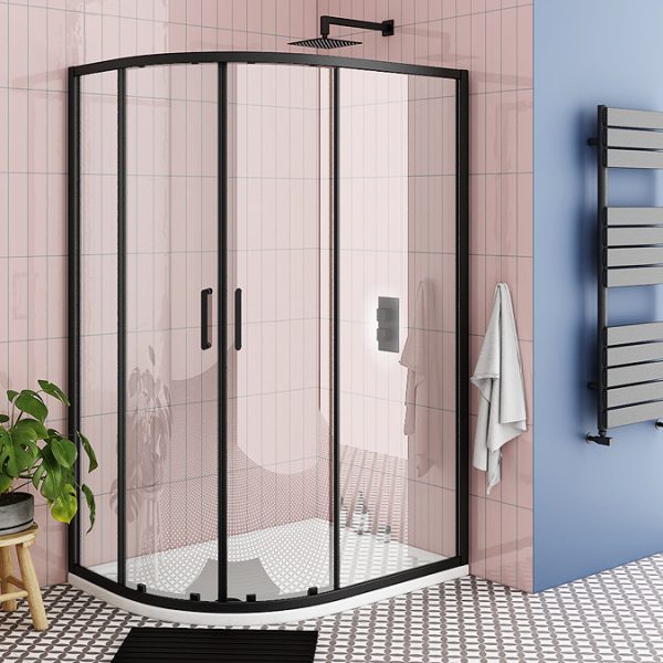 Toreno Matt Black 900 x 1200mm Offset Quadrant Shower Enclosure without Tray - Image 2