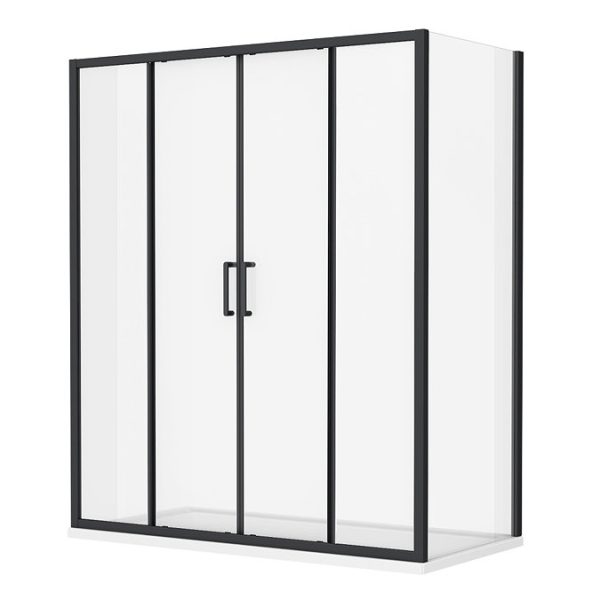 Toreno Matt Black 1400 x 900mm Double Sliding Door Shower Enclosure without Tray - Image 2