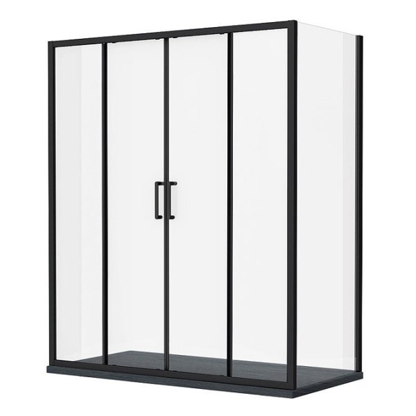 Toreno Matt Black 1400 x 800mm Double Sliding Door Shower Enclosure + Slate Effect Tray - Image 3