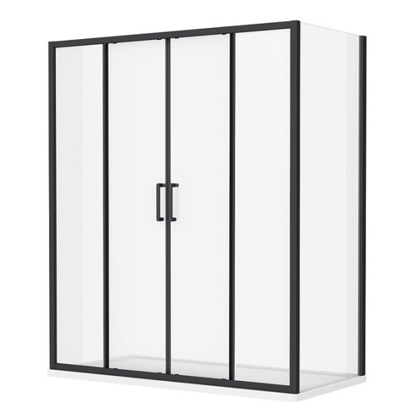 Toreno Matt Black 1700 x 800mm Double Sliding Door Shower Enclosure + Pearlstone Tray - Image 3