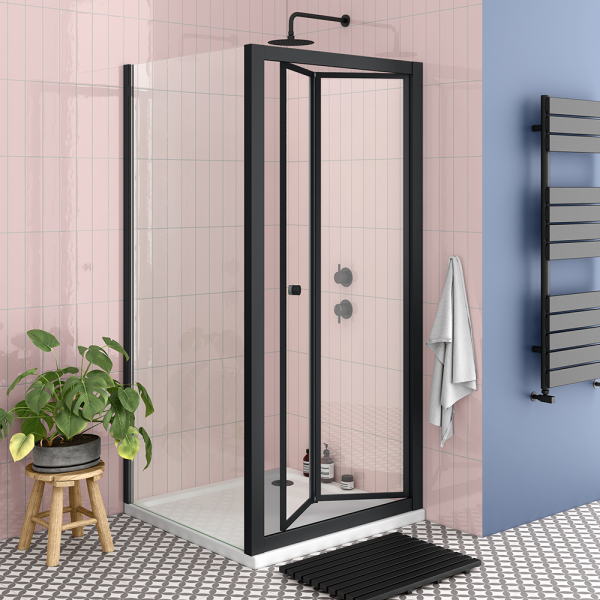 Toreno Matt Black 700 x 700mm Bi Fold Door Shower Enclosure without Tray