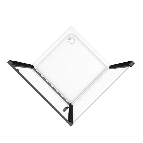 Toreno Matt Black 900 x 900mm Pivot Door Shower Enclosure + Pearlstone Tray - Image 2