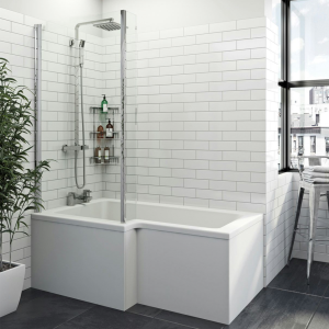 Orchard 1700 x 850mm L Shaped Left Handed Shower Bath with Screen + Acrylic Panel