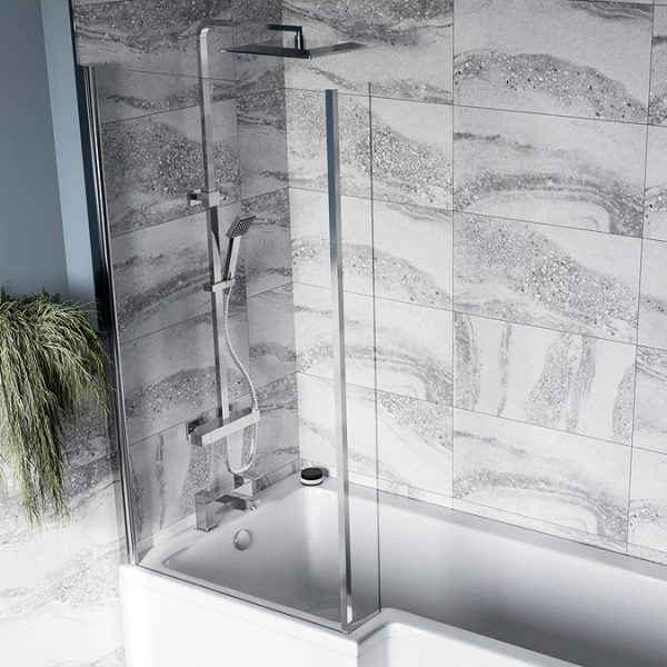 Orchard L Shaped 1700 x 850mm Right Handed Shower Bath with Hinged Bath Screen - Image 2