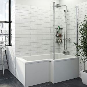 Orchard L Shaped 1700 x 850mm Right Handed Shower Bath with Hinged Bath Screen