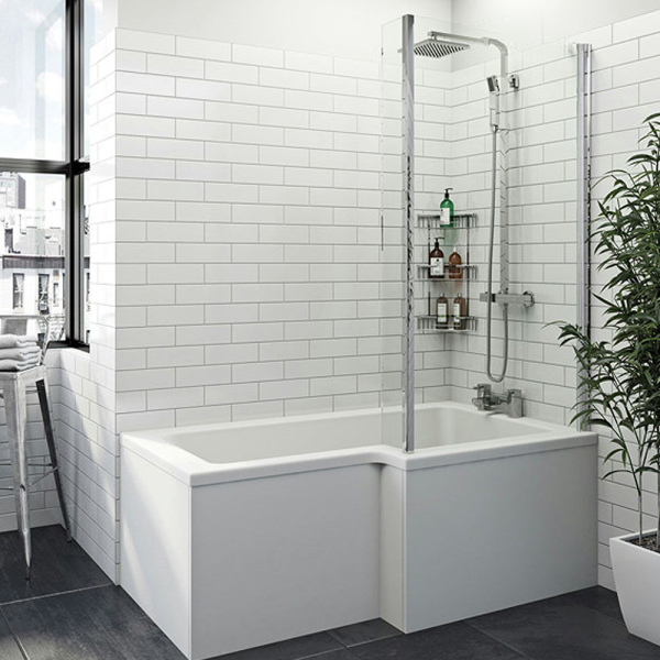 Orchard L Shaped 1700 x 850mm Right Handed Shower Bath with Hinged Bath Screen