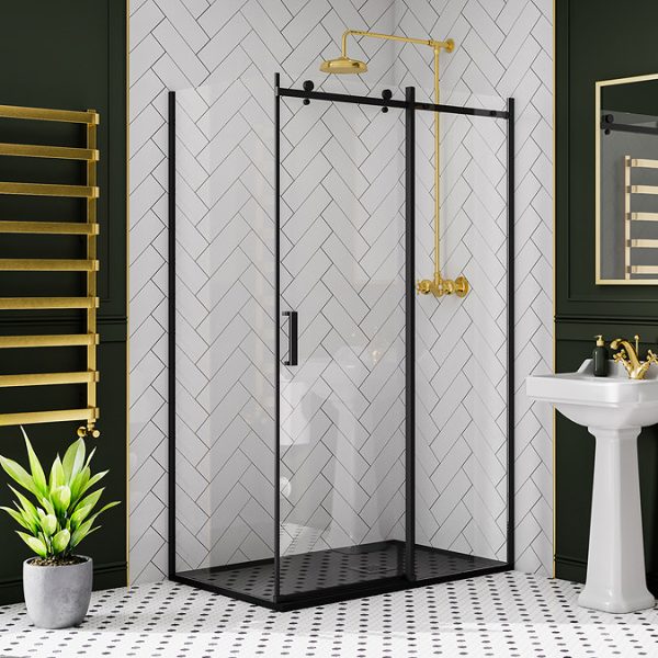 Imperia 1200 x 800mm Black Slate Effect Rectangular Shower Tray + Black Waste - Image 2