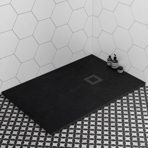 Imperia 1200 x 800mm Black Slate Effect Rectangular Shower Tray + Black Waste