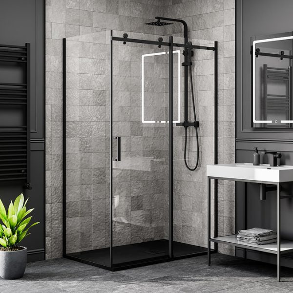 Imperia 1200 x 900mm Black Slate Effect Rectangular Shower Tray + Black Waste - Image 2
