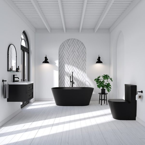 Brooklyn 1500 x 750 Matt Black Bath with Waste   Double Ended - Image 2