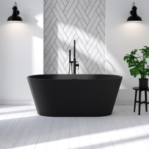 Brooklyn 1500 x 750 Matt Black Bath with Waste   Double Ended