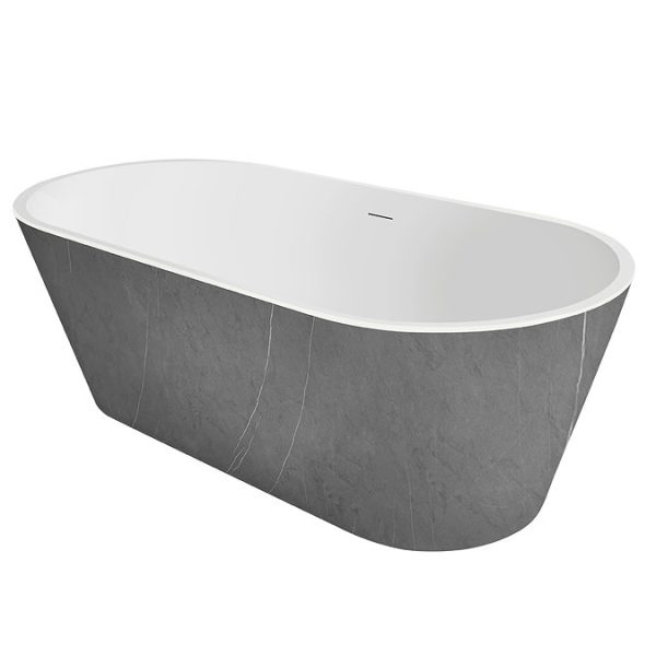 Brooklyn Double Ended Freestanding Bath Grey Marble Effect (1700 x 800mm) with Waste - Image 3