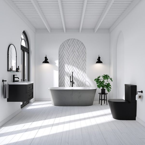 Brooklyn Double Ended Freestanding Bath Grey Marble Effect (1700 x 800mm) with Waste - Image 2