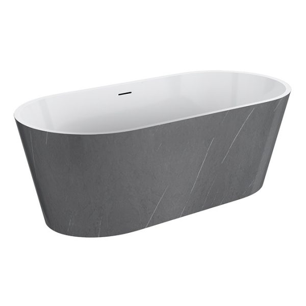 Brooklyn Double Ended Freestanding Bath Grey Marble Effect (1700 x 800mm) with Waste - Image 5