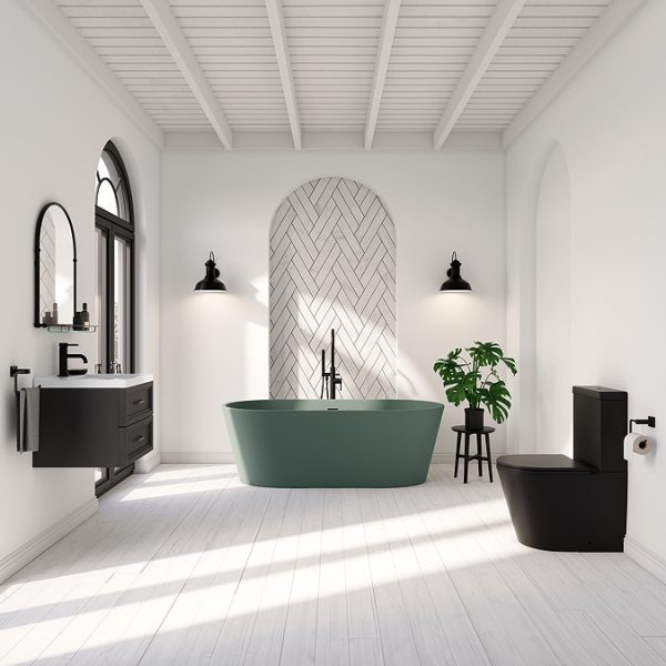 Brooklyn Double Ended Freestanding Bath Matt Green (1700 x 800mm) with Waste - Image 2