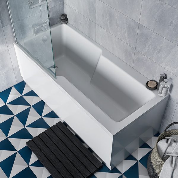 Bordo Single Ended Bath 1700 x 750mm with Hinged Square Bath Screen - Image 3