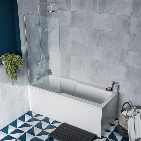 Bordo Single Ended Bath 1700 x 750mm with Hinged Square Bath Screen - Image 4