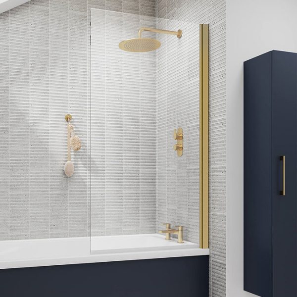 Bordo Single Ended Bath 1700 x 750mm with Brushed Brass Hinged Square Bath Screen - Image 4