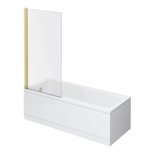 Bordo Single Ended Bath 1700 x 750mm with Brushed Brass Hinged Square Bath Screen