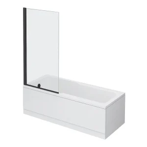 Bordo Single Ended Bath 1700 x 750mm with Matt Black Hinged Square Bath Screen