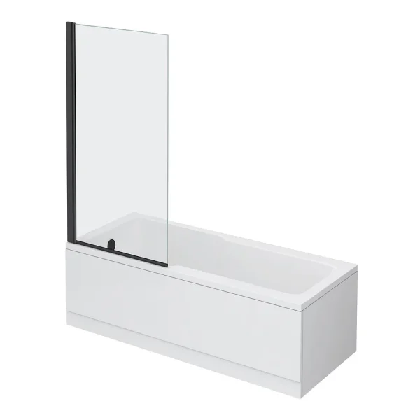 Bordo Single Ended Bath 1700 x 750mm with Matt Black Hinged Square Bath Screen