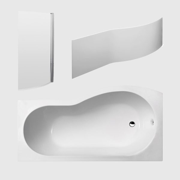 Cruze Curved Shower Bath (1500mm with Screen + Acrylic Panel) - Image 4