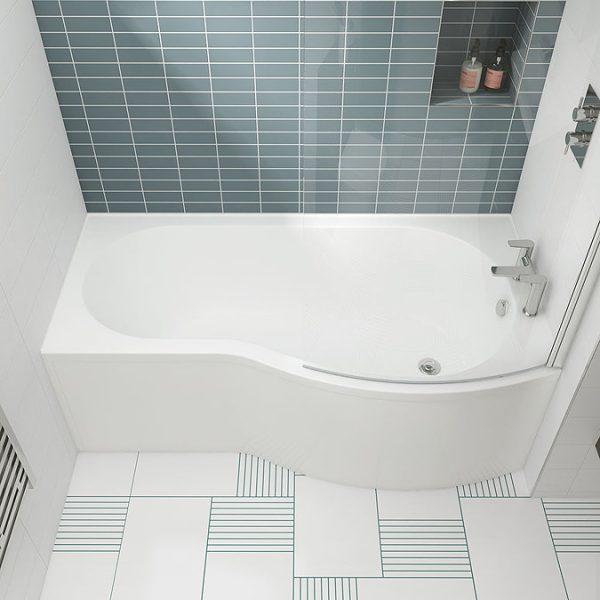 Cruze Curved Shower Bath (1500mm with Screen + Acrylic Panel) - Image 2