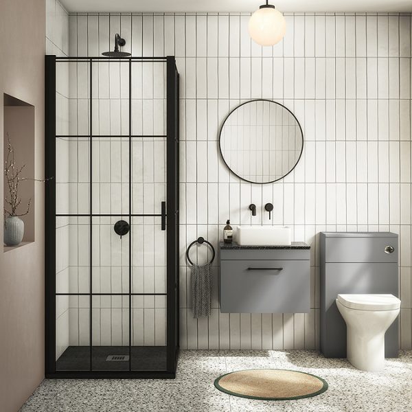 Imperia 800 x 800mm Black Slate Effect Square Shower Tray + Chrome Waste - Image 2