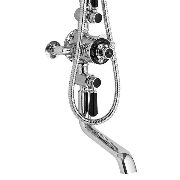 Hudson Reed Topaz Black Triple Thermostatic Shower Valve with Rigid Riser Kit + Bath Spout - Image 2