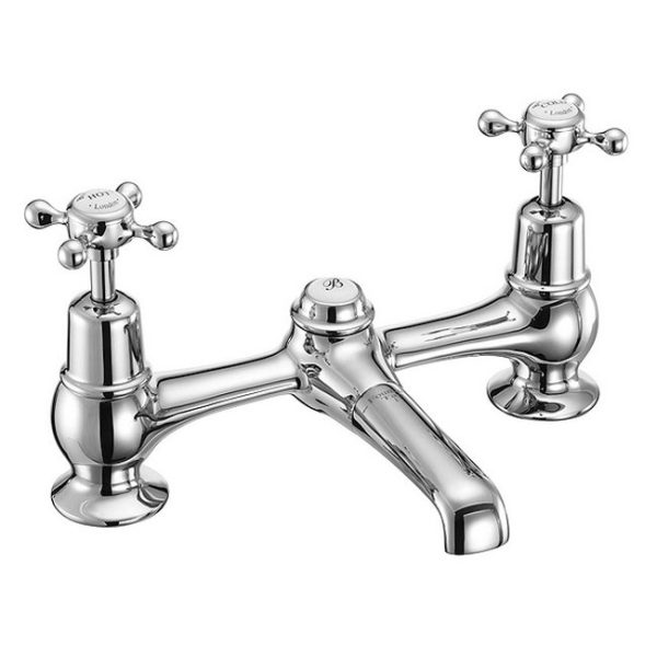 Burlington Claremont   Chrome 2 Tap Hole Bridge Basin Mixer with Plug & Chain - Image 2
